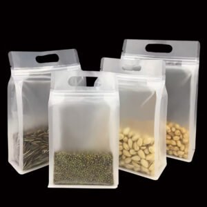 Reusable Clear PET Stand-up Pouch with Zipper & Handle for Dry Food Storage
