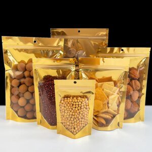transparent golden ziplock snack pouches 1