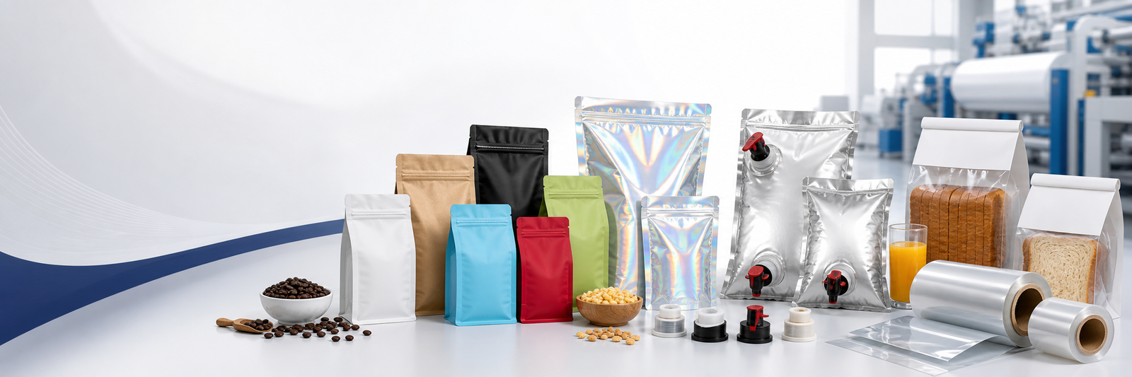 Flexible food packaging bags and laminated materials for shelf life protection